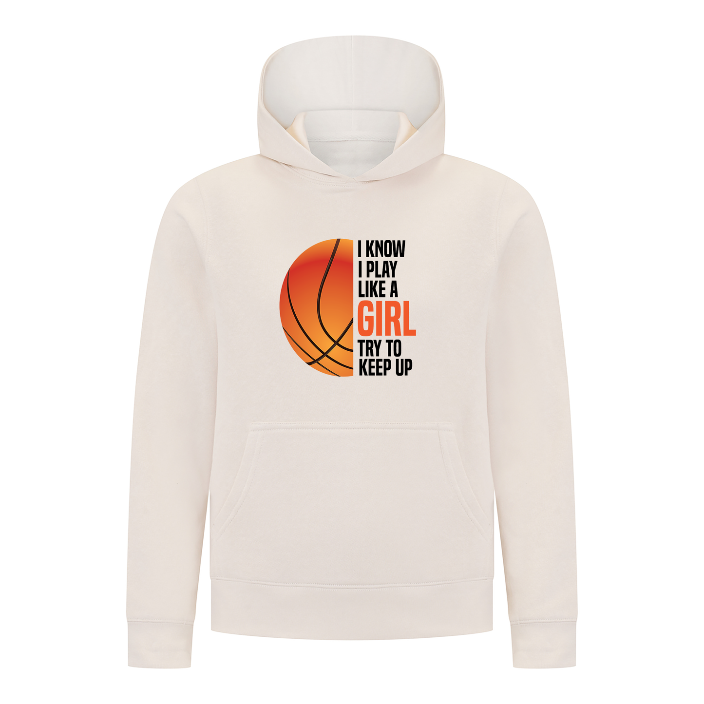 Everyday Kids Basketball Collection Girls Pullover – Classic Orange Half-Ball Graphic Sweatshirt