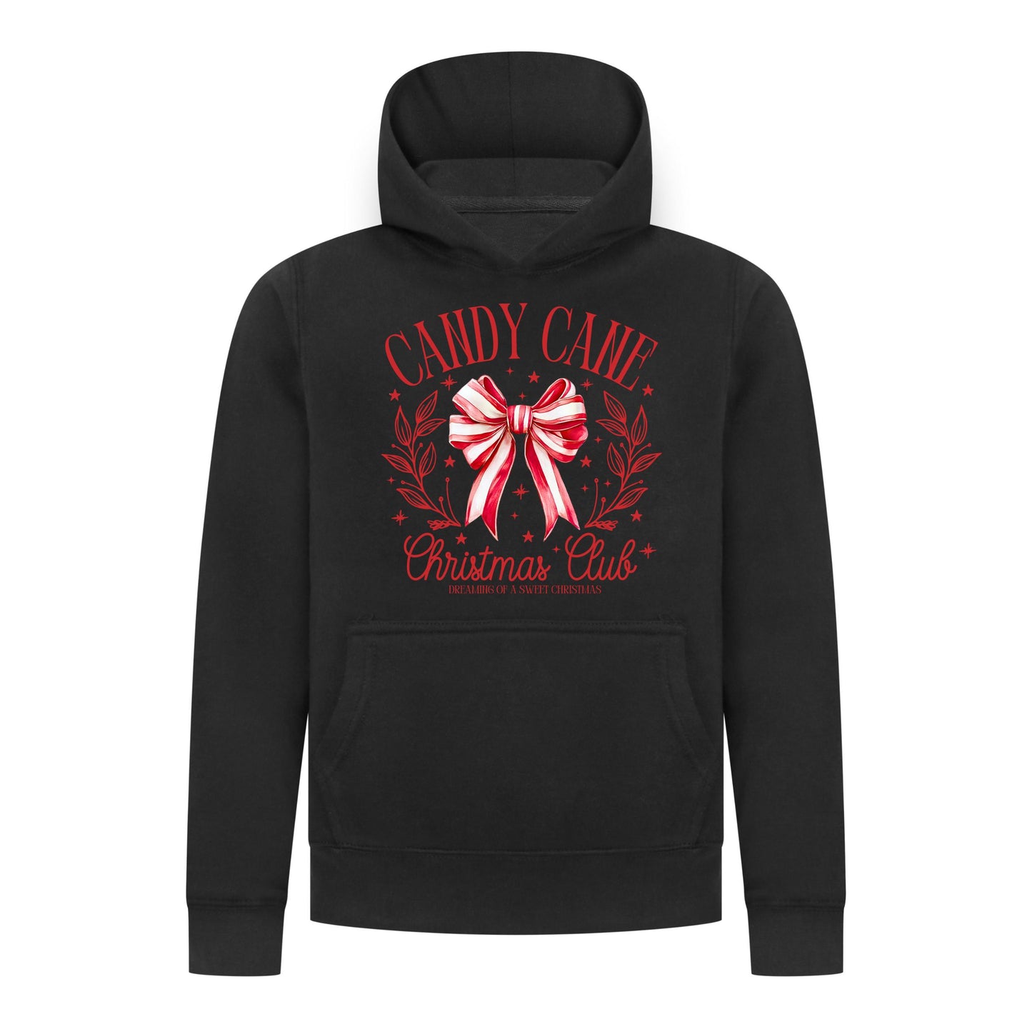 Everyday Kids Christmas Collection Candy Cane Christmas Club Girls Pullover Hoodie – Holiday Sweatshirt - Black