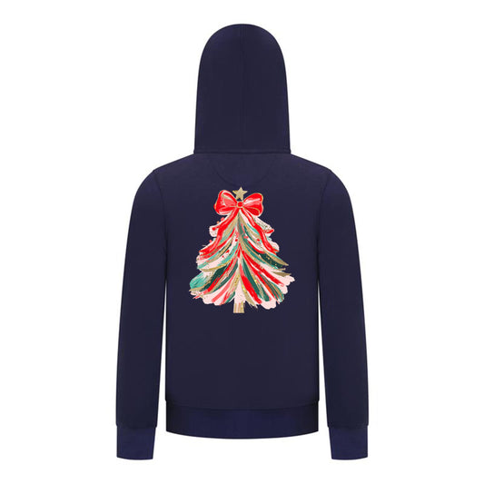 Everyday Kids Christmas Collection Red & Gold Painted Tree Girls Zip Up Hoodie – Holiday Sweatshirt