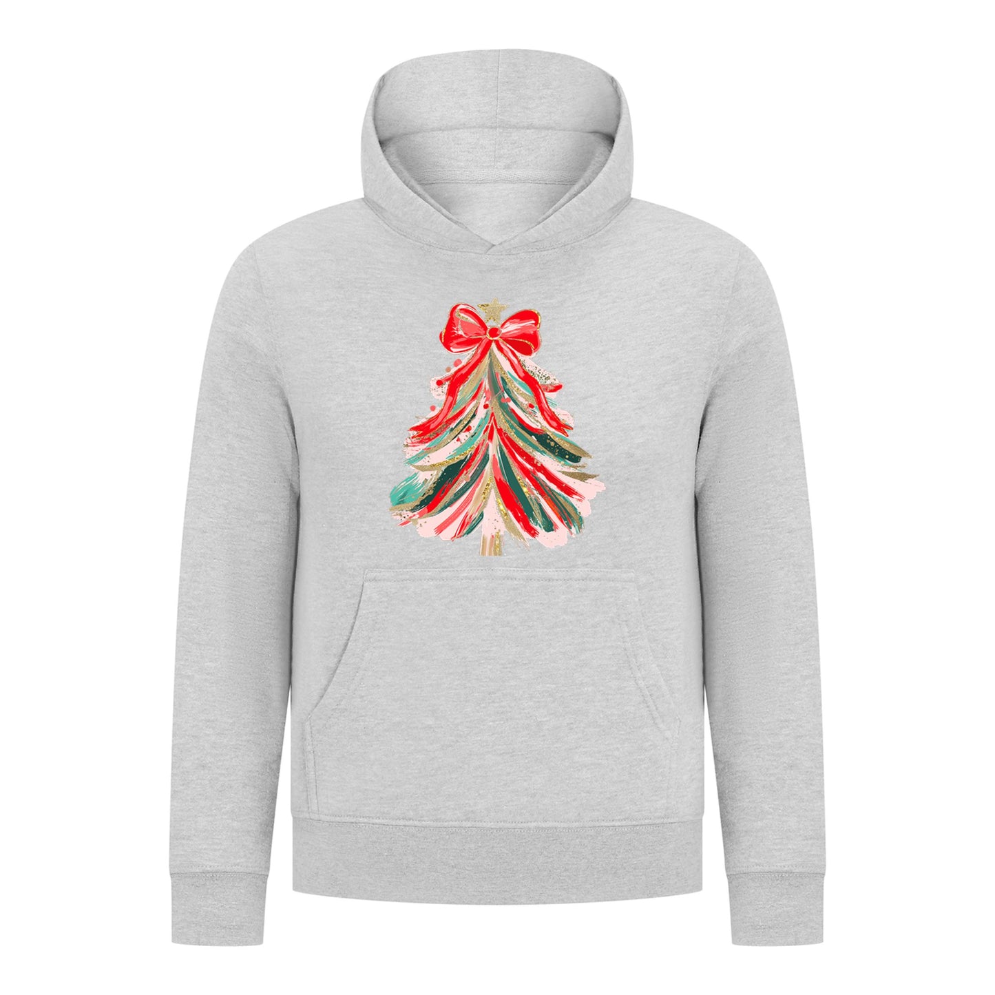 Everyday Kids Christmas Collection Red & Gold Painted Tree Girls Pullover Hoodie – Holiday Sweatshirt