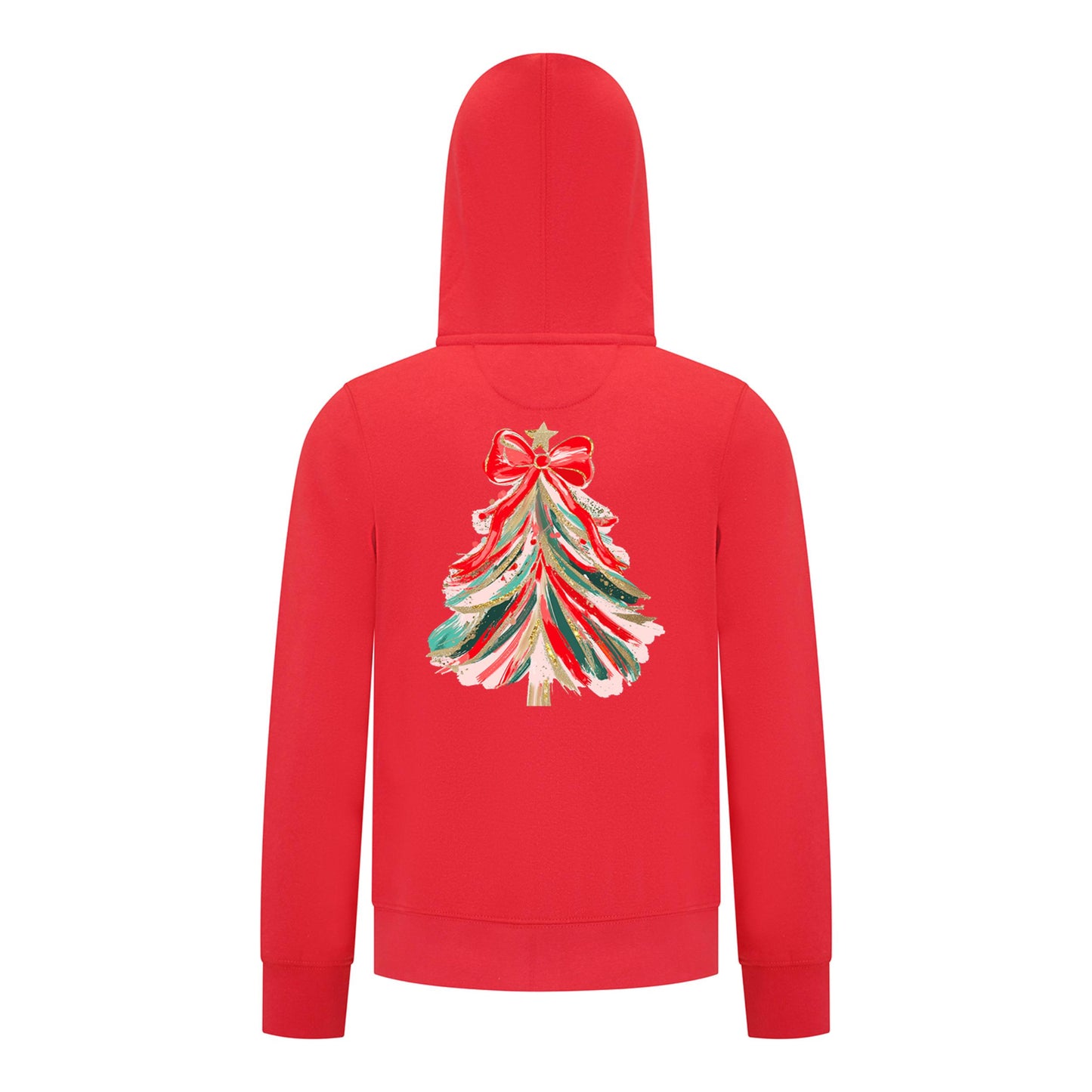 Everyday Kids Christmas Collection Red & Gold Painted Tree Girls Zip Up Hoodie – Holiday Sweatshirt