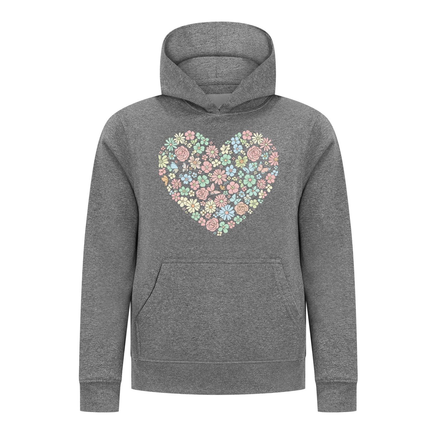 Everyday Kids Floral Heart Girls Pullover Hoodie – Pastel Flower & Butterfly Graphic Sweatshirt