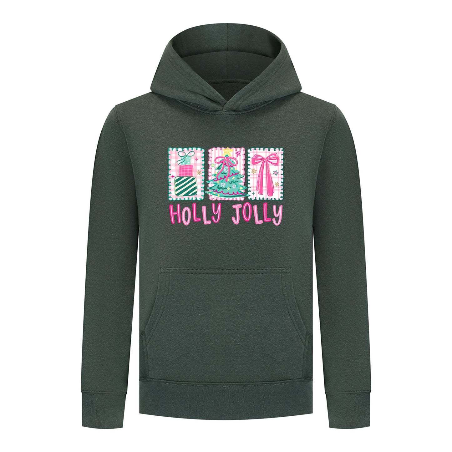 Everyday Kids Christmas Collection Holly Jolly Girls Pullover Hoodie – Pink Holiday Sweatshirt