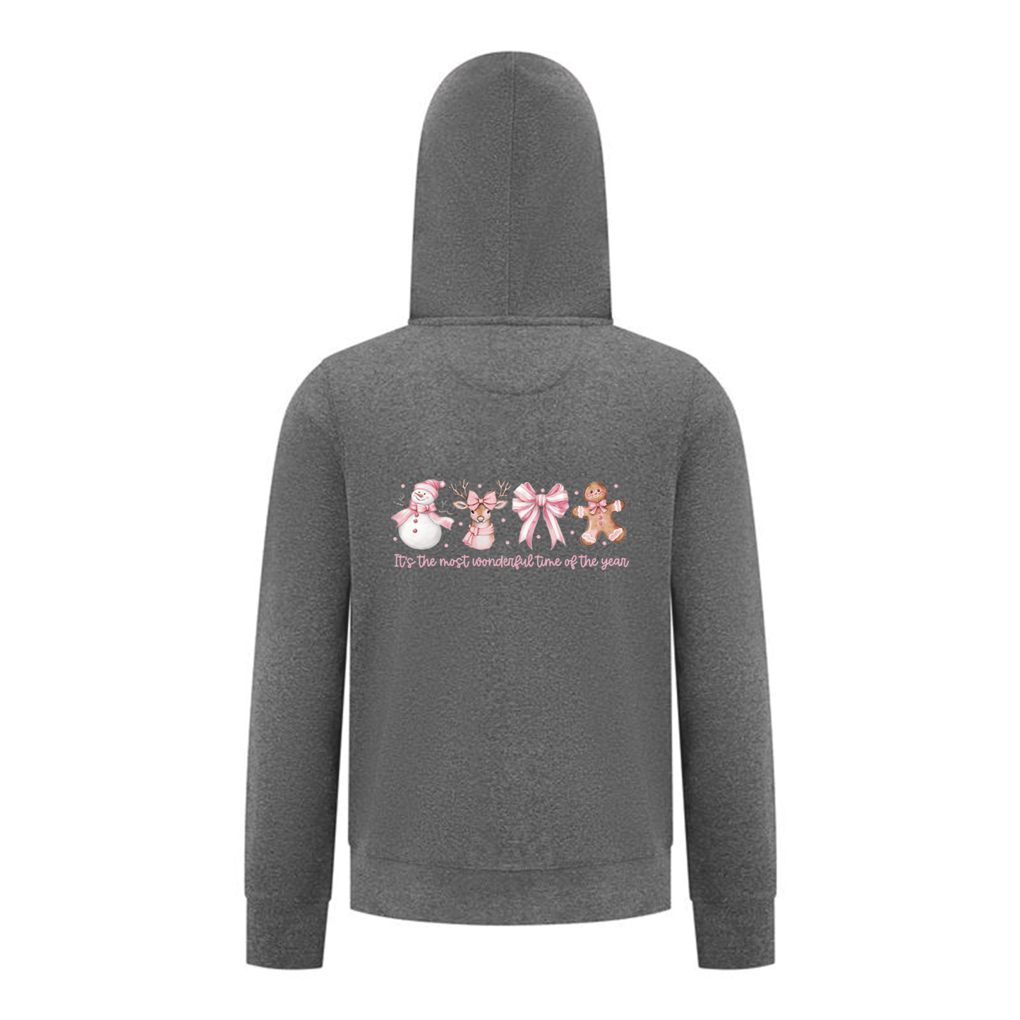 Everyday Kids Christmas Collection Most Wonderful Time Girls Zip up Hoodie – Pink Holiday Sweatshirt