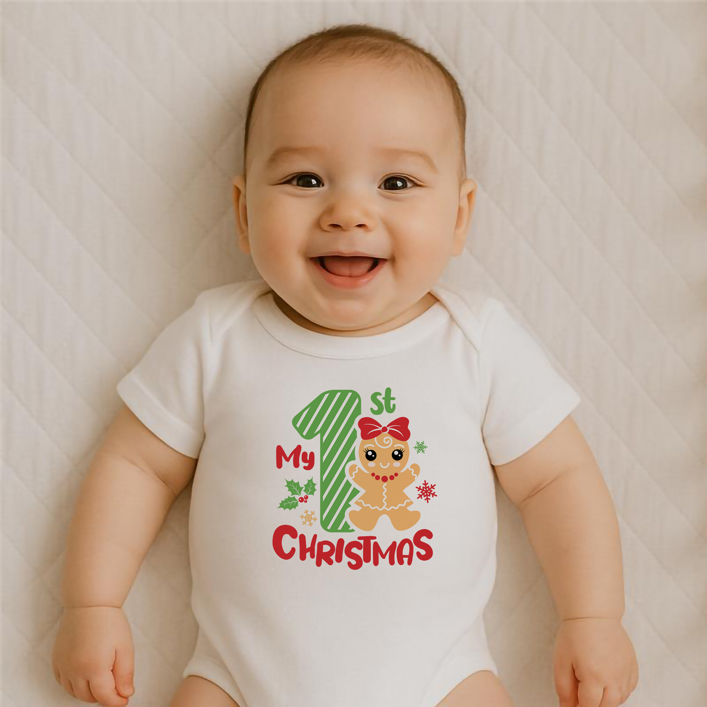 Everyday Kids Christmas Collection My First Christmas Gingerbread Girl Baby Onesie – Graphic Bodysuit.