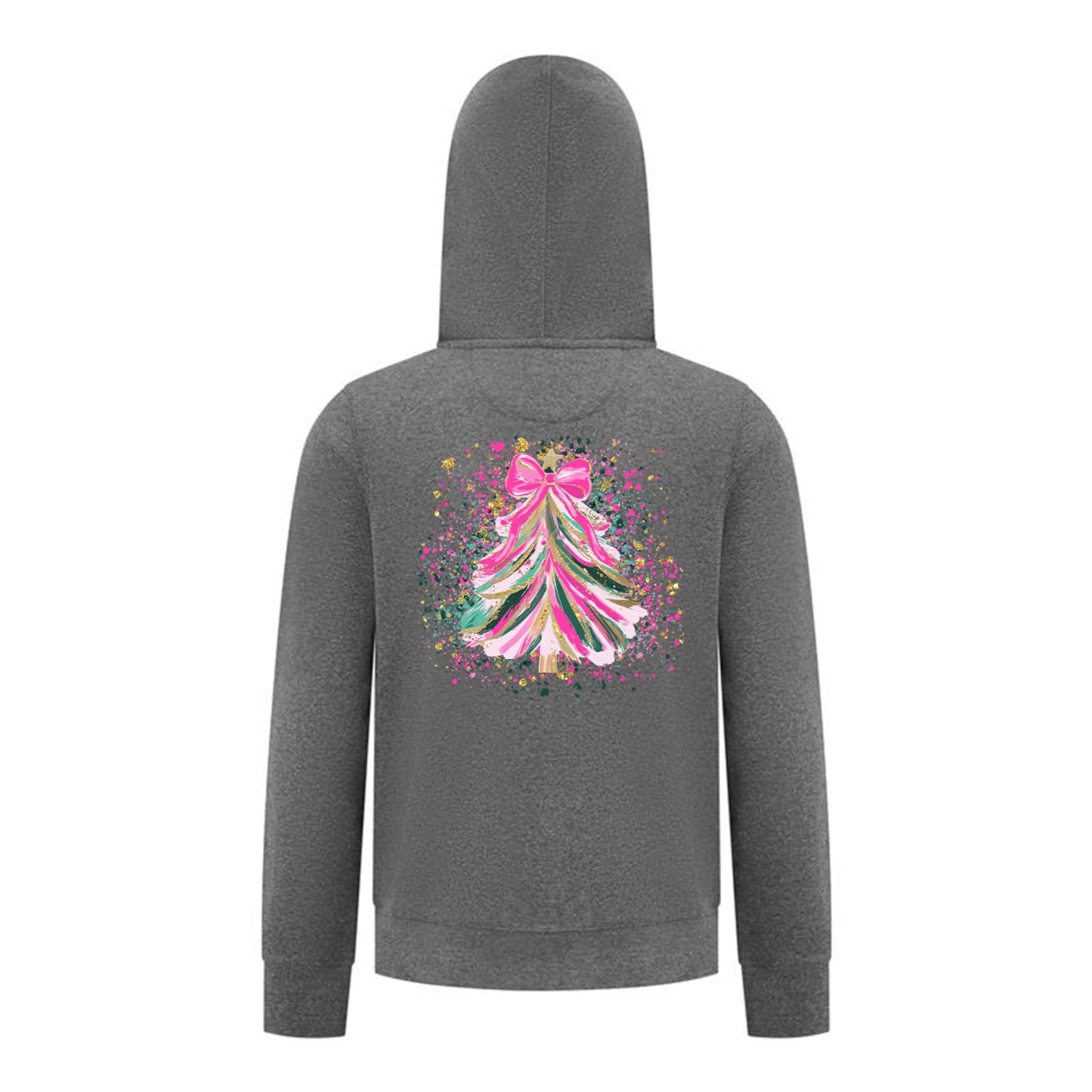 Everyday Kids Christmas Collection Pink & Gold Splatter Tree Girls Zip Up Hoodie – Holiday Sweatshirt