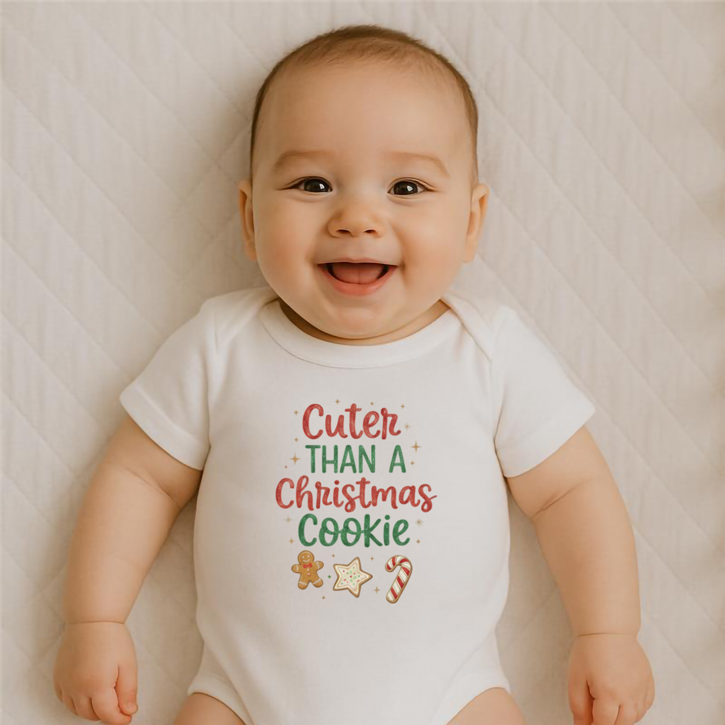 Everyday Kids Christmas Collection Cuter Than a Christmas Cookie Baby Onesie – Holiday Graphic Bodysuit