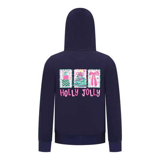 Everyday Kids Christmas Collection Holly Jolly Girls Zip Up Hoodie – Pink Holiday Sweatshirt