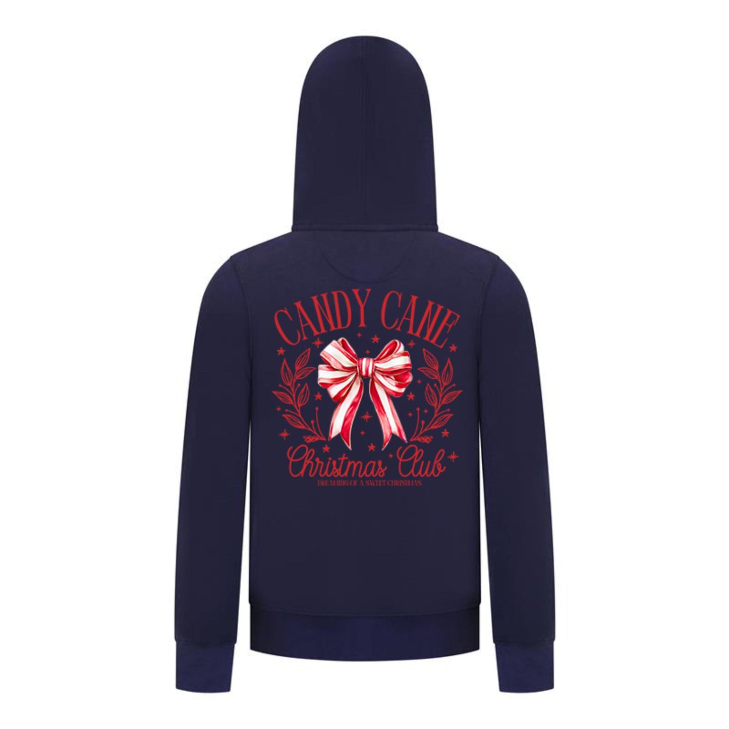 Everyday Kids Christmas Collection Candy Cane Christmas Club Girls Zip Up Hoodie – Holiday Sweatshirt - Navy