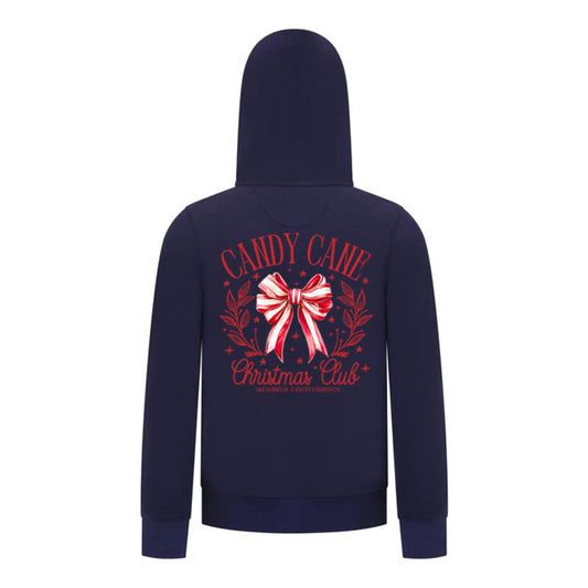 Everyday Kids Christmas Collection Candy Cane Christmas Club Girls Zip Up Hoodie – Holiday Sweatshirt - Navy