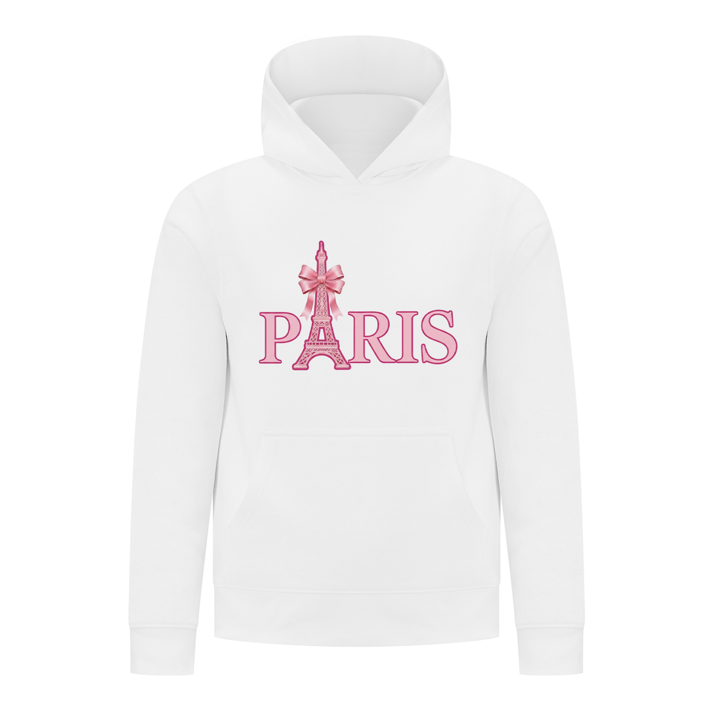 Everyday Kids Paris Bow Girls Pullover Hoodie – Pink Eiffel Tower City Graphic Sweatshirt