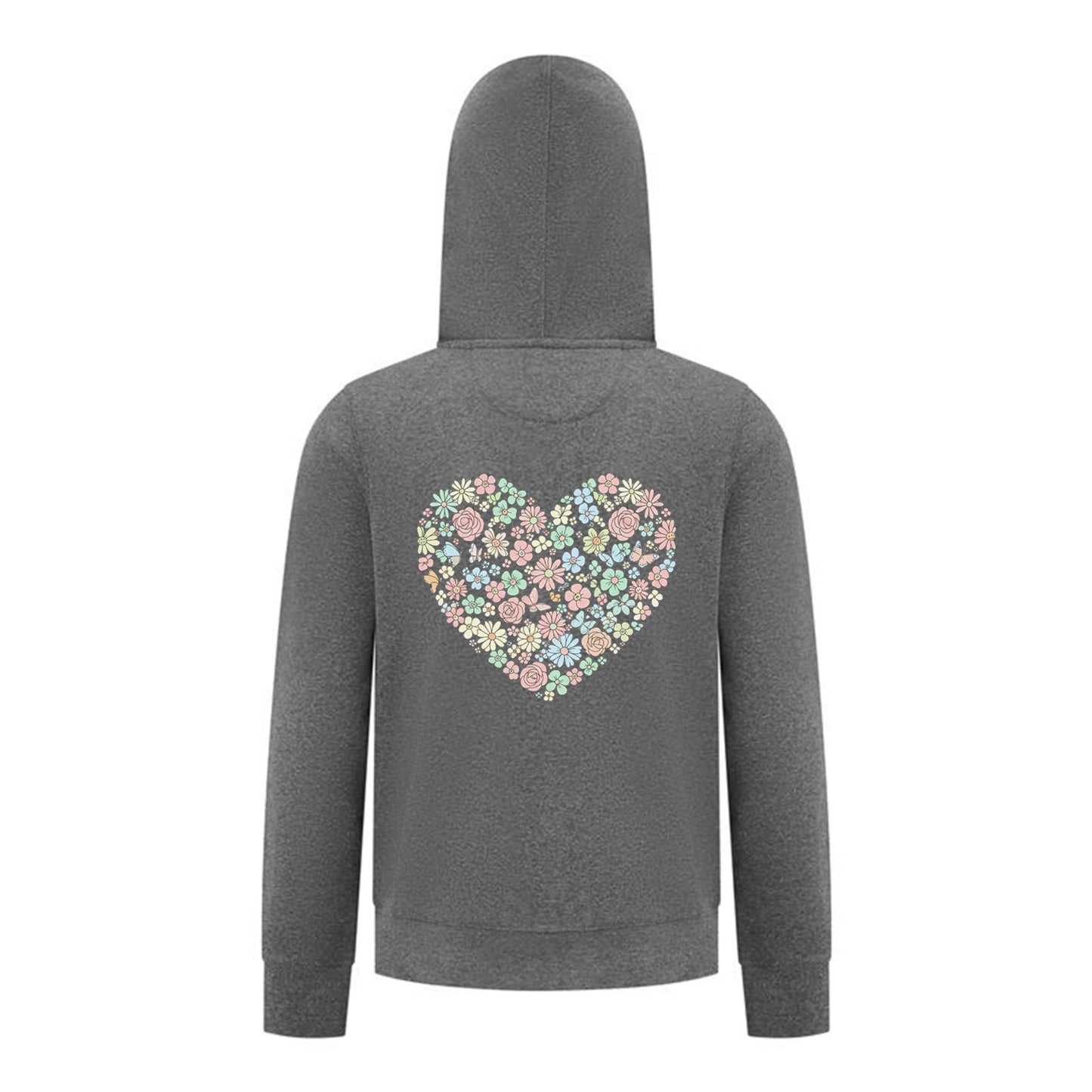 Everyday Kids Floral Heart Girls Zip Up Hoodie – Pastel Flower & Butterfly Graphic Sweatshirt