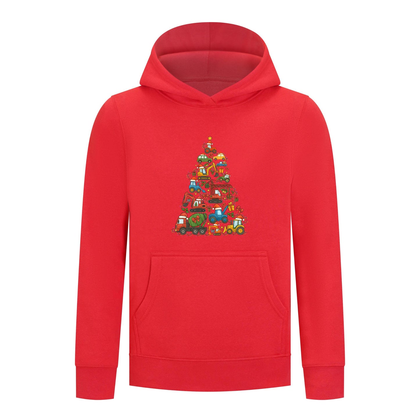 Everyday Kids Christmas Collection Construction Truck Tree Boys Pullover Hoodie – Holiday Sweatshirt - Red