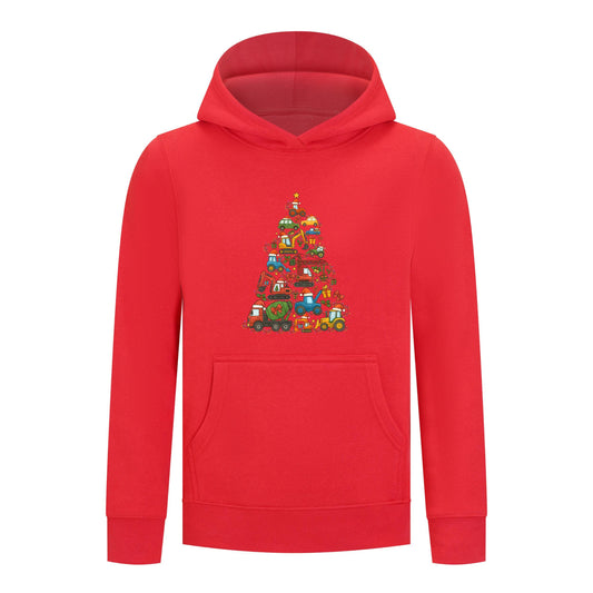 Everyday Kids Christmas Collection Construction Truck Tree Boys Pullover Hoodie – Holiday Sweatshirt - Red
