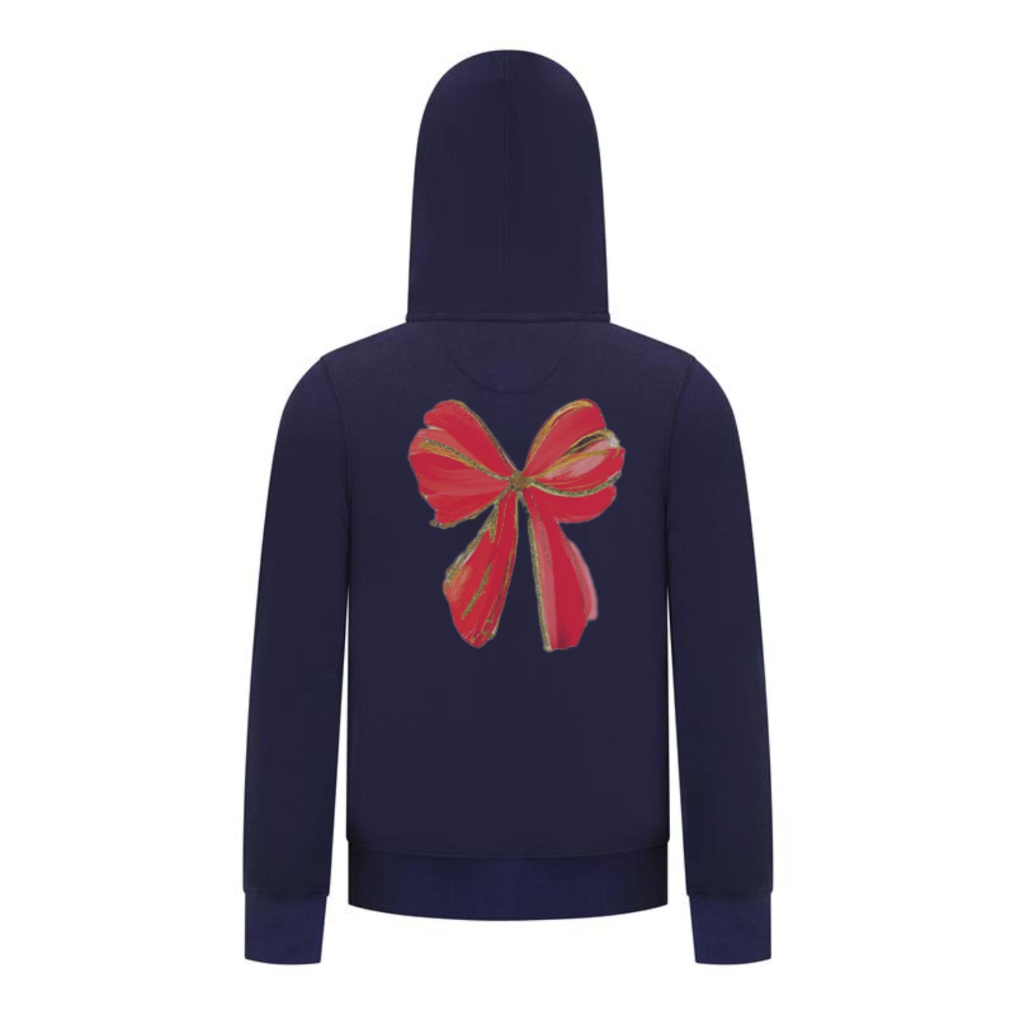 Everyday Kids Christmas Collection Festive Red & Gold Bow Girls Zip Up Hoodie – Holiday Sweatshirt - Navy