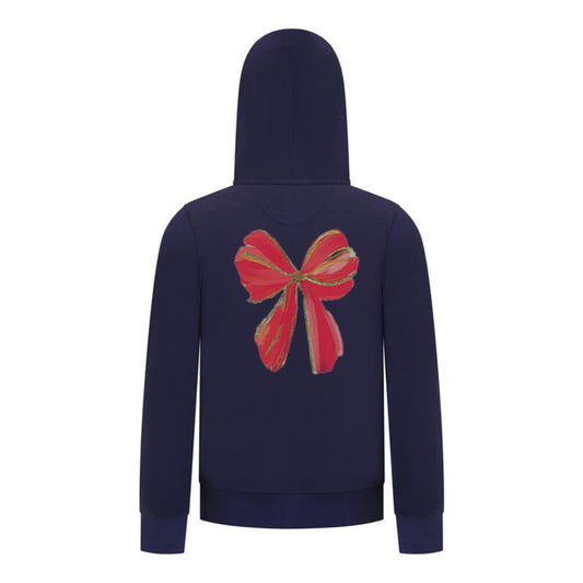 Everyday Kids Christmas Collection Festive Red & Gold Bow Girls Zip Up Hoodie – Holiday Sweatshirt - Navy