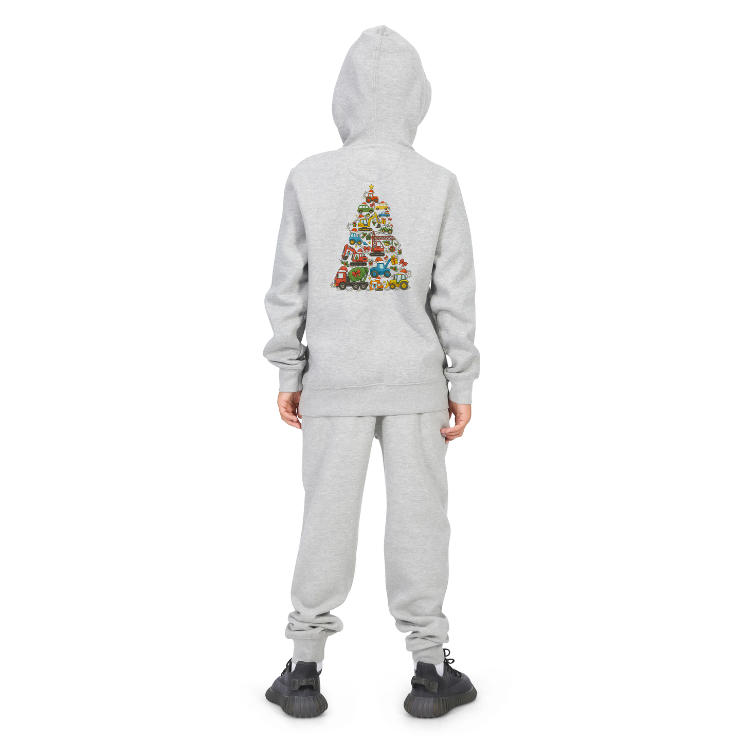 Everyday Kids Christmas Collection Construction Truck Tree Boys Zip up Hoodie – Holiday Sweatshirt - Heather Gray
