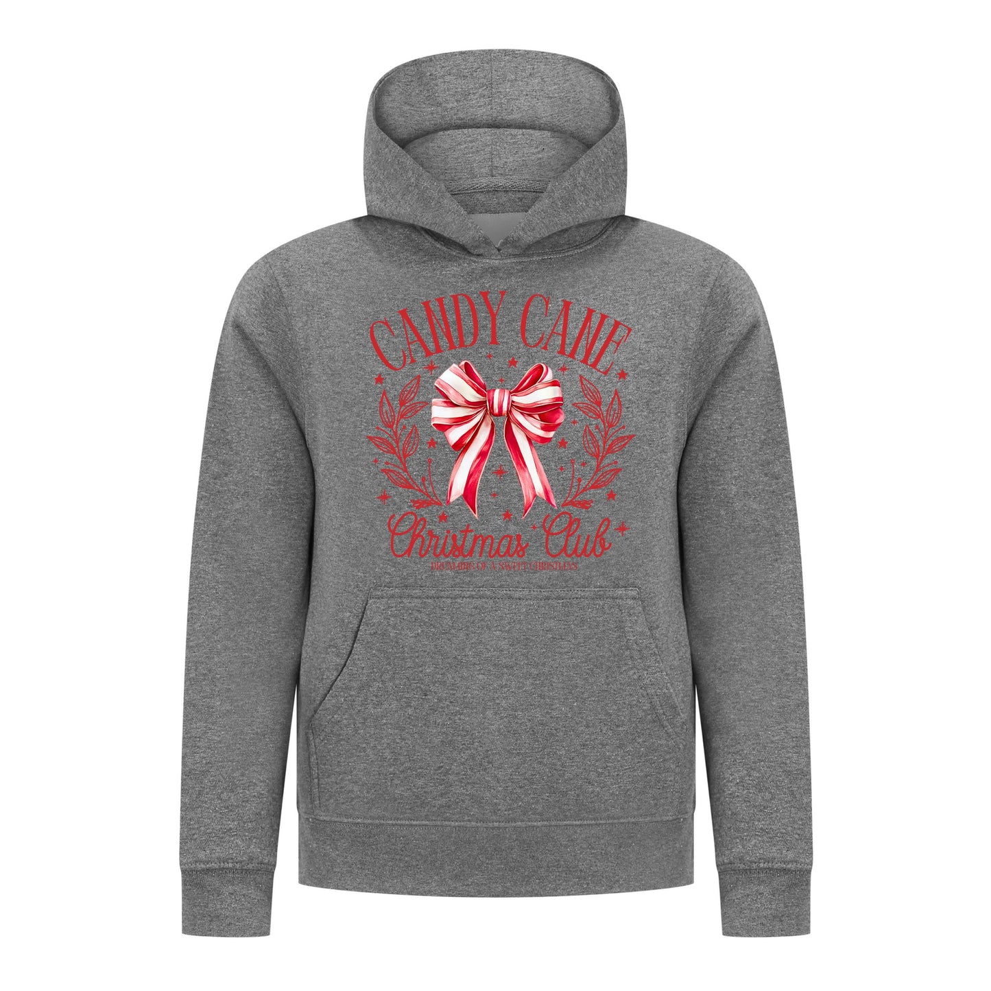 Everyday Kids Christmas Collection Candy Cane Christmas Club Girls Pullover Hoodie – Holiday Sweatshirt - Charcoal Gray
