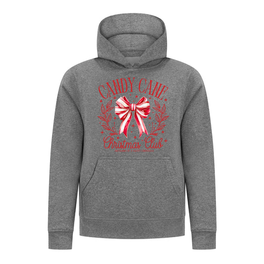 Everyday Kids Christmas Collection Candy Cane Christmas Club Girls Pullover Hoodie – Holiday Sweatshirt - Charcoal Gray
