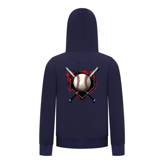 Everyday Kids Baseball Boys Zip Up Hoodie – Bold Home Plate, Crossed Bat & Baseball Sweatshirt