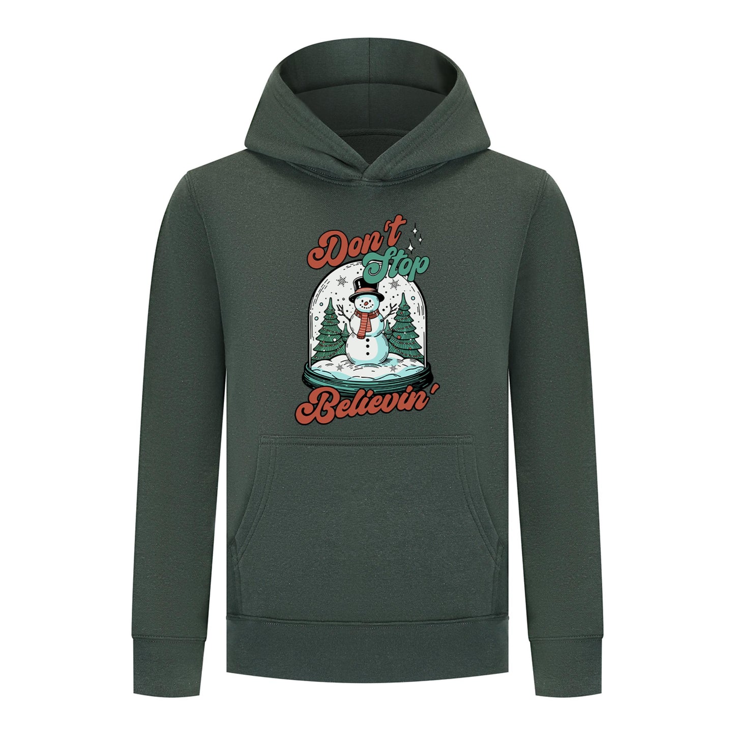 Everyday Kids Christmas Collection Don’t Stop Believin’ Pullover Hoodie – Holiday Snowman Sweatshirt