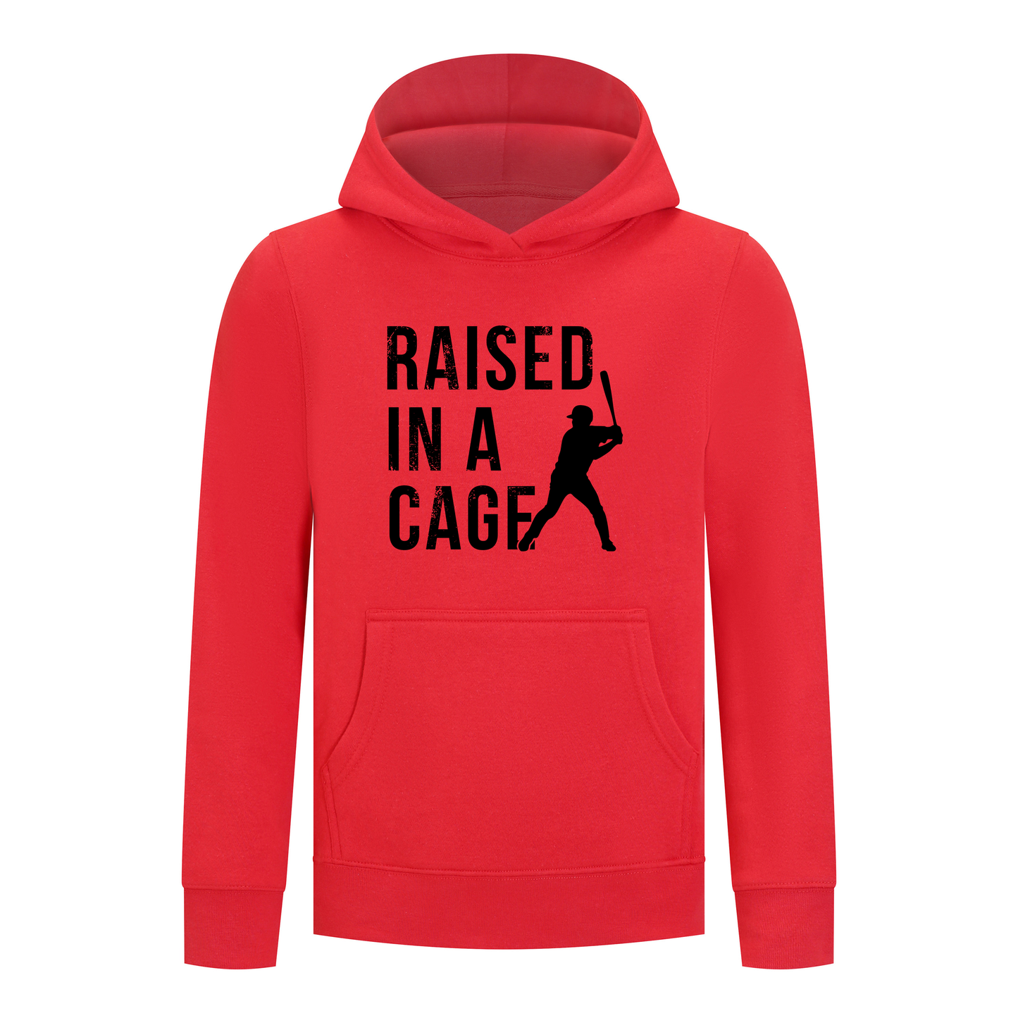 Everyday Kids Baseball Collection Boys Pullover Hoodie – “Raised in a Cage” Batter Graphic Sports Sweatshirt