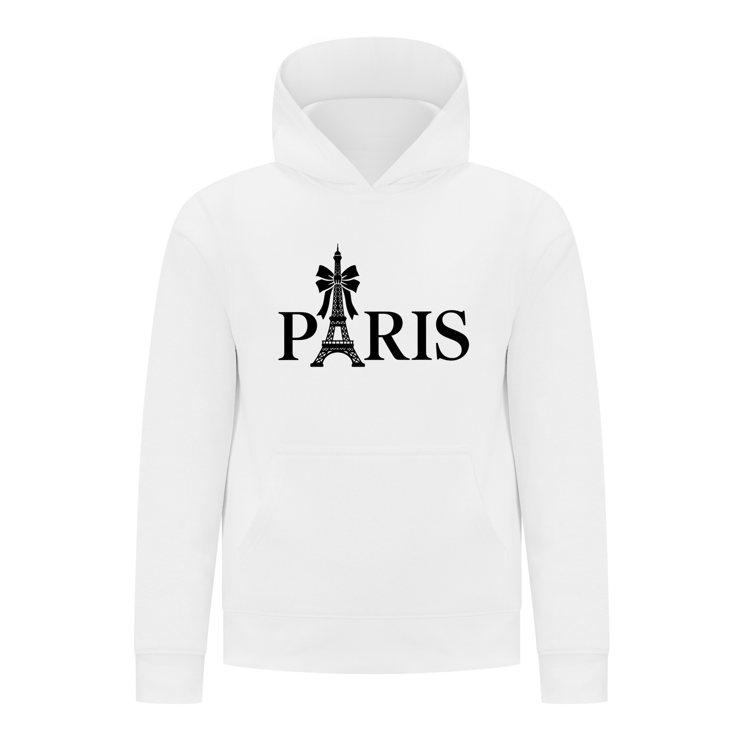Everyday Kids Paris Bow Girls Pullover Hoodie – Black Eiffel Tower City Graphic Sweatshirt