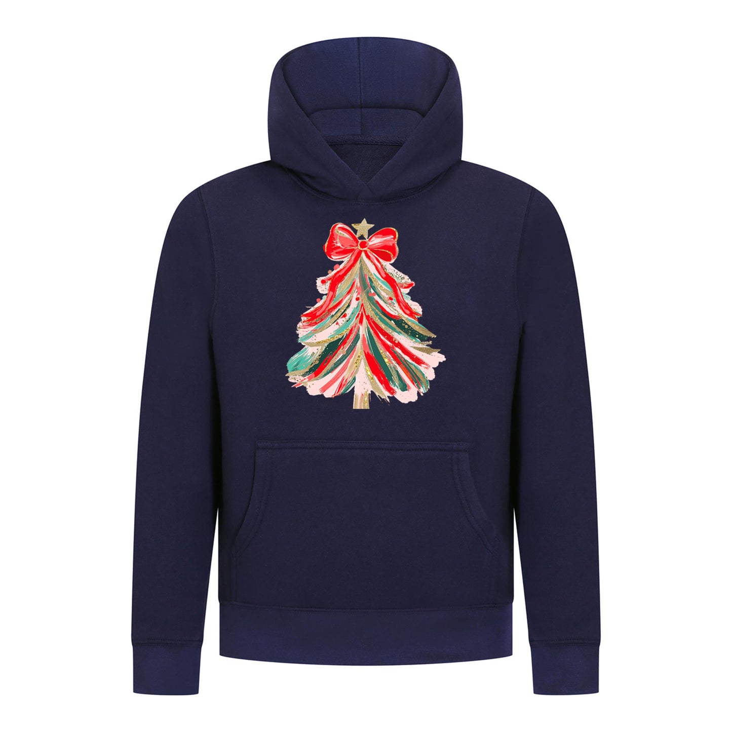 Everyday Kids Christmas Collection Red & Gold Painted Tree Girls Pullover Hoodie – Holiday Sweatshirt