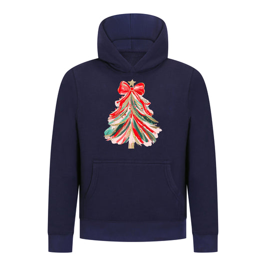 Everyday Kids Christmas Collection Red & Gold Painted Tree Girls Pullover Hoodie – Holiday Sweatshirt