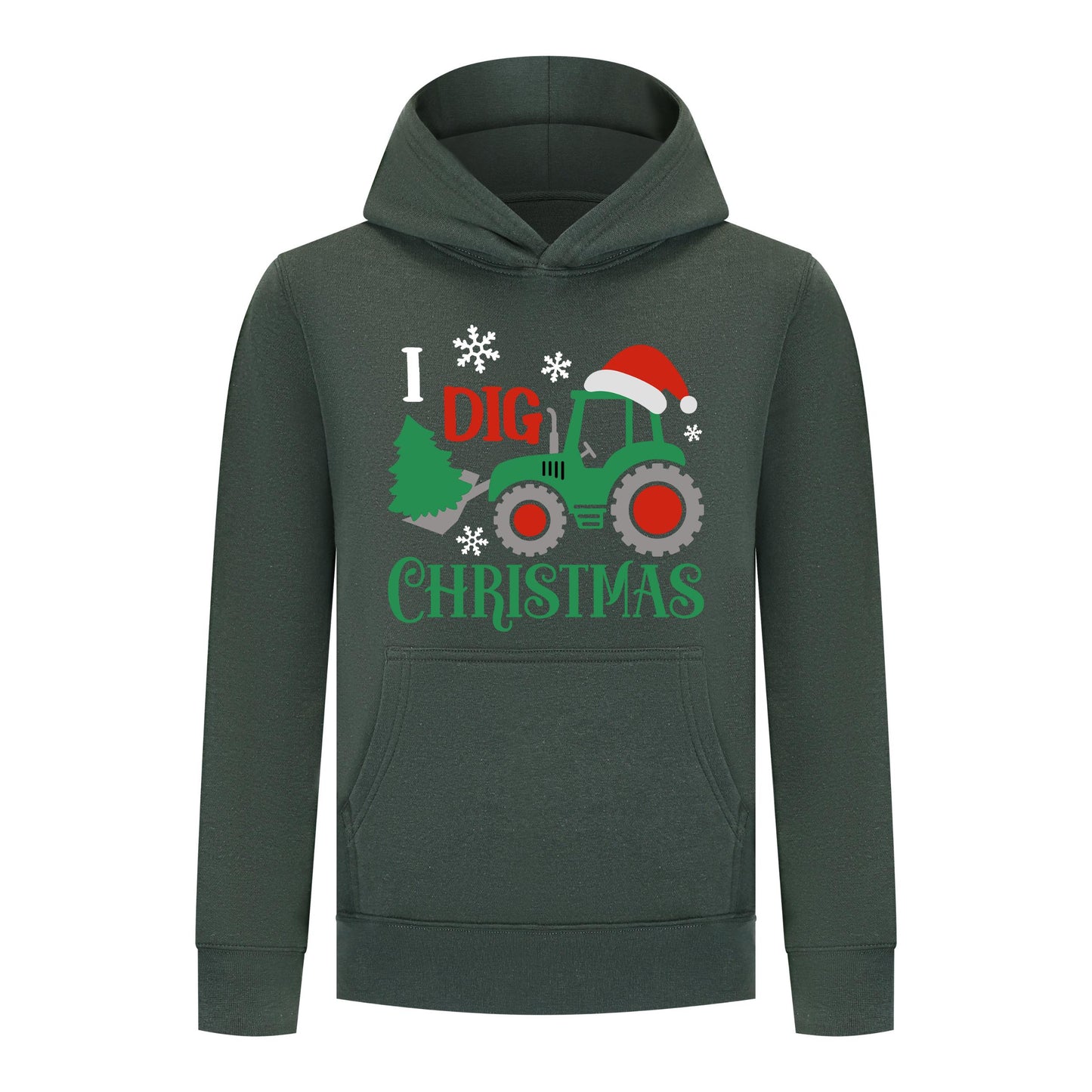 Everyday Kids Christmas Collection I Dig Christmas Pullover Hoodies – Holiday Tractor Sweatshirt - Green