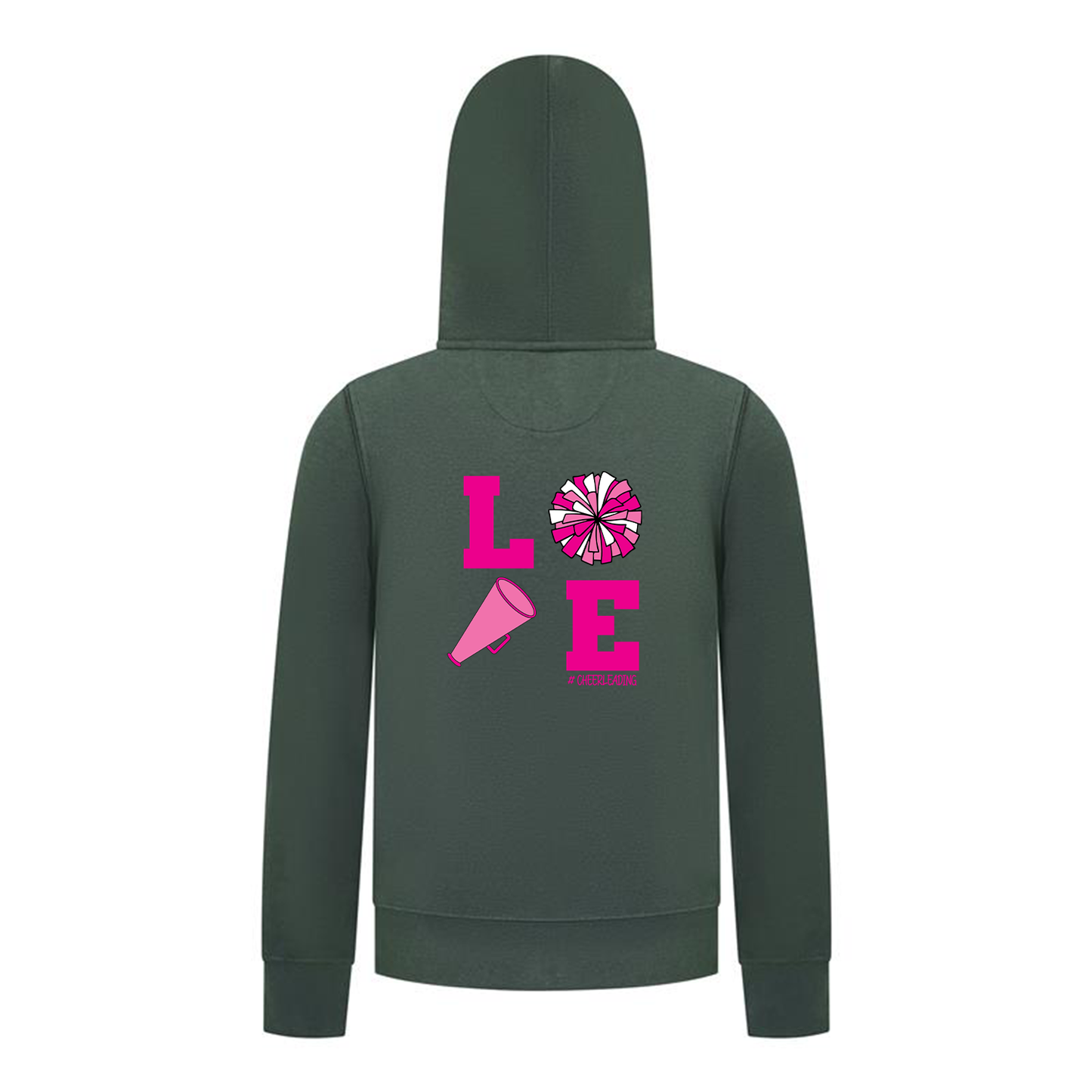 Everyday Kids Cheerleading LOVE Girls Zip Up Hoodie – Pink Pom Pom & Megaphone Graphic Sweatshirt