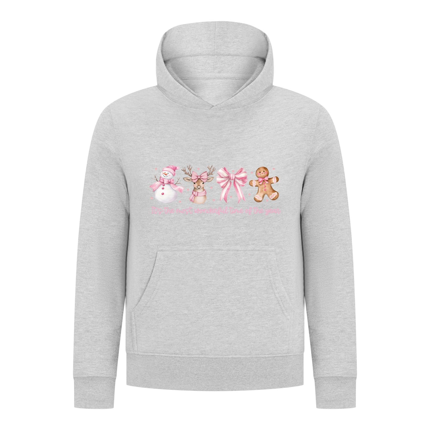 Everyday Kids Christmas Collection Most Wonderful Time Girls Pullover Hoodie – Pink Holiday Sweatshirt