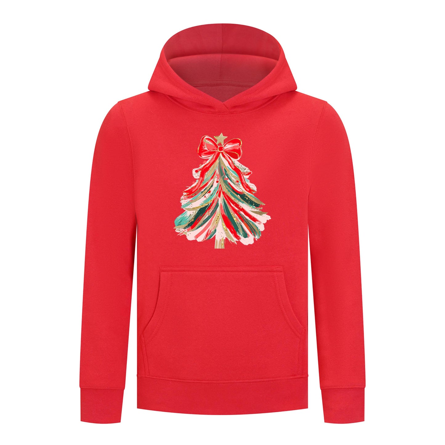 Everyday Kids Christmas Collection Red & Gold Painted Tree Girls Pullover Hoodie – Holiday Sweatshirt