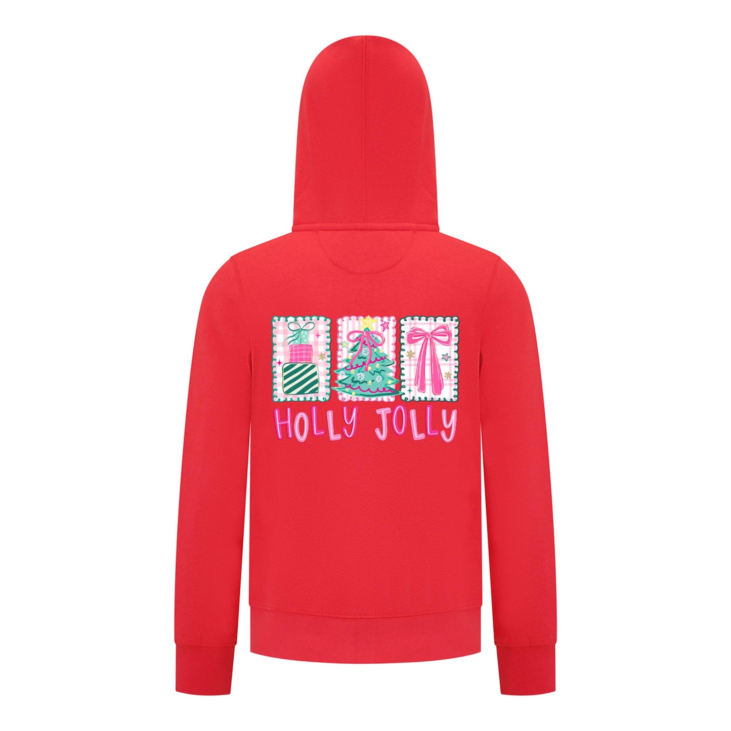 Everyday Kids Christmas Collection Holly Jolly Girls Zip Up Hoodie – Pink Holiday Sweatshirt