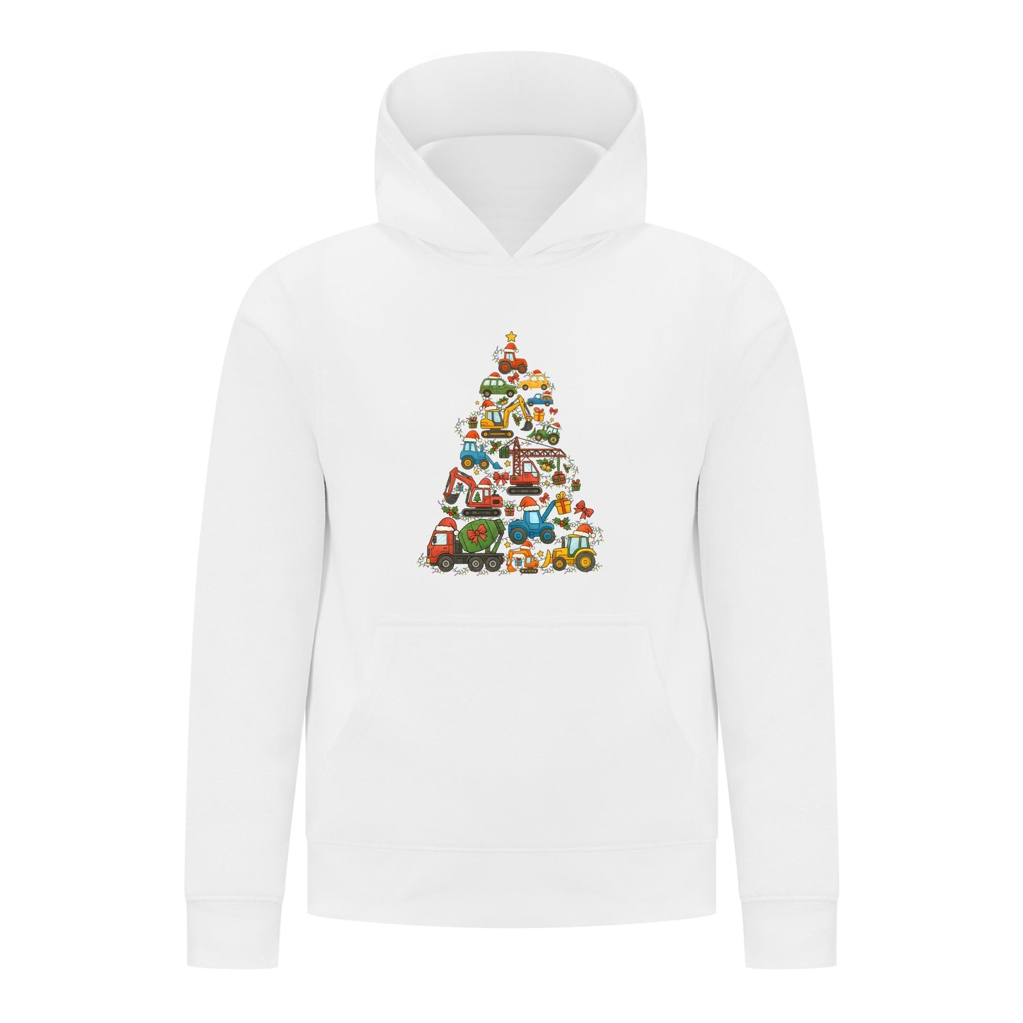 Everyday Kids Christmas Collection Construction Truck Tree Boys Pullover Hoodie – Holiday Sweatshirt - White