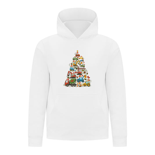 Everyday Kids Christmas Collection Construction Truck Tree Boys Pullover Hoodie – Holiday Sweatshirt - White
