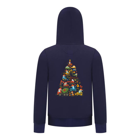 Everyday Kids Christmas Collection Construction Truck Tree Boys Zip up Hoodie – Holiday Sweatshirt - Navy