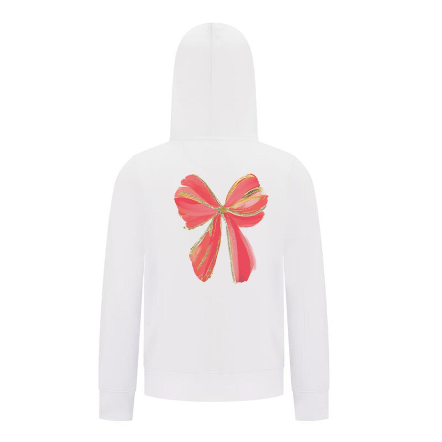 Everyday Kids Christmas Collection Festive Red & Gold Bow Girls Zip Up Hoodie – Holiday Sweatshirt - White