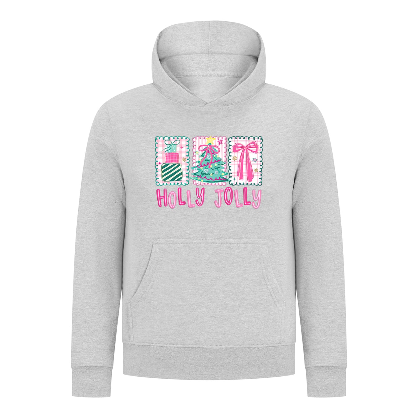 Everyday Kids Christmas Collection Holly Jolly Girls Pullover Hoodie – Pink Holiday Sweatshirt