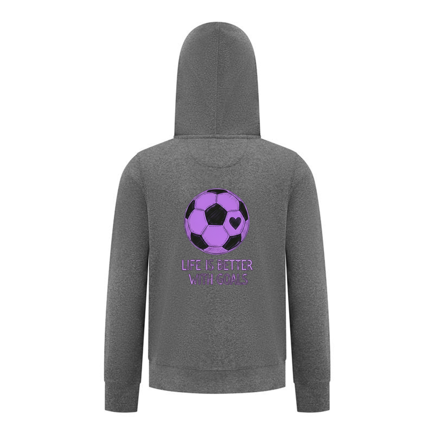 Everyday Kids Sports Collection Life-Is-Better-With-Goals Soccer Girls Zip Up Hoodie – Purple Heart Ball Graphic Sweatshirt