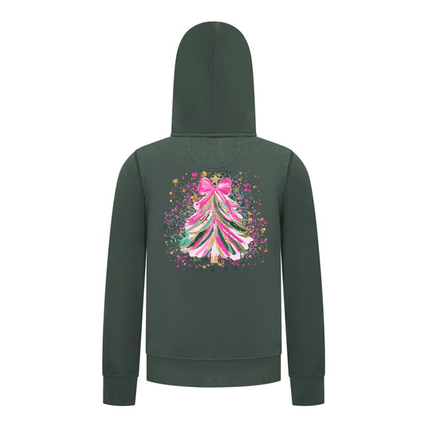 Everyday Kids Christmas Collection Pink & Gold Splatter Tree Girls Zip Up Hoodie – Holiday Sweatshirt