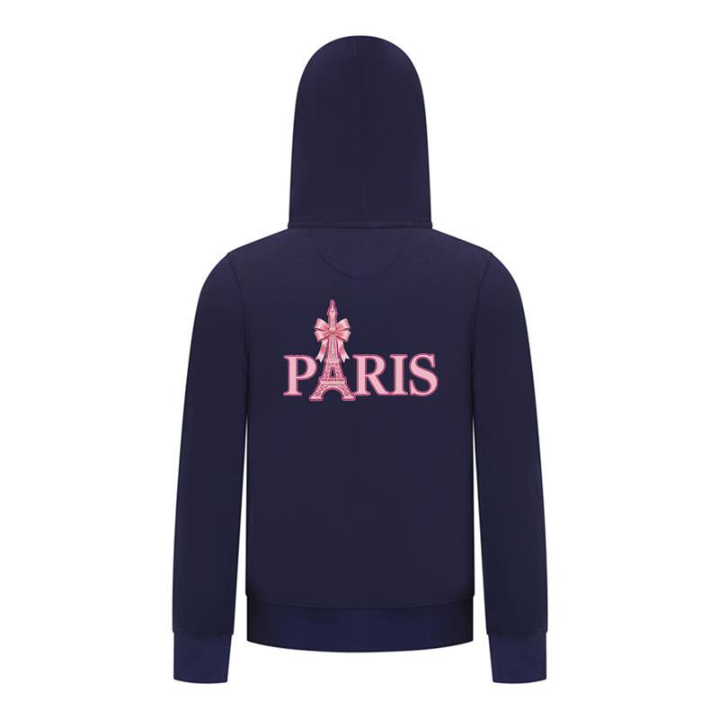 Everyday Kids Paris Bow Girls Zip Up Hoodie – Pink Eiffel Tower City Graphic Sweatshirt