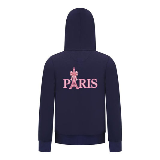 Everyday Kids Paris Bow Girls Zip Up Hoodie – Pink Eiffel Tower City Graphic Sweatshirt