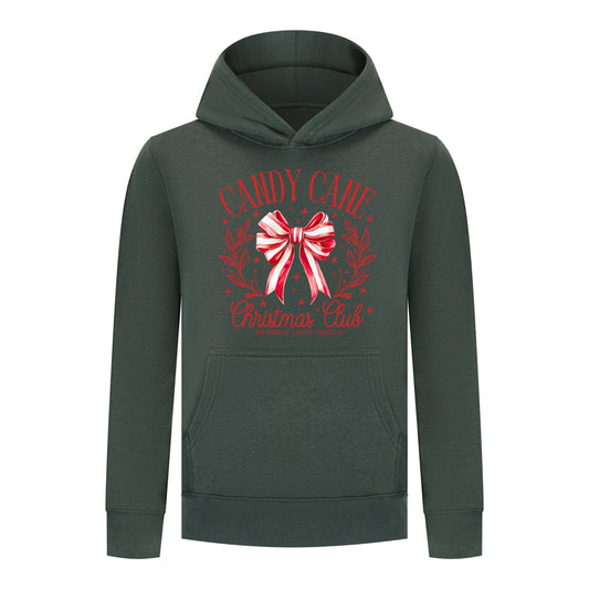Everyday Kids Christmas Collection Candy Cane Christmas Club Girls Pullover Hoodie – Holiday Sweatshirt - Green
