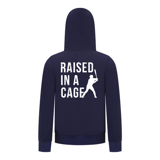 Everyday Kids Baseball Collection Boys Zip Up Hoodie – “Raised in a Cage” Batter Graphic Sports Sweatshirt