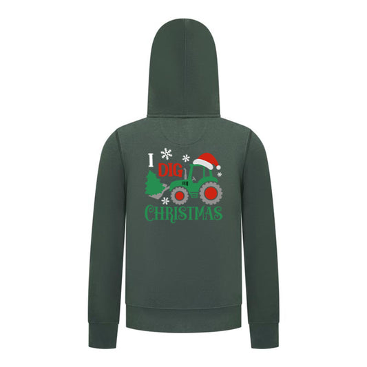 Everyday Kids Christmas Collection I Dig Christmas Zip Up Hoodies – Holiday Tractor Sweatshirt - Green