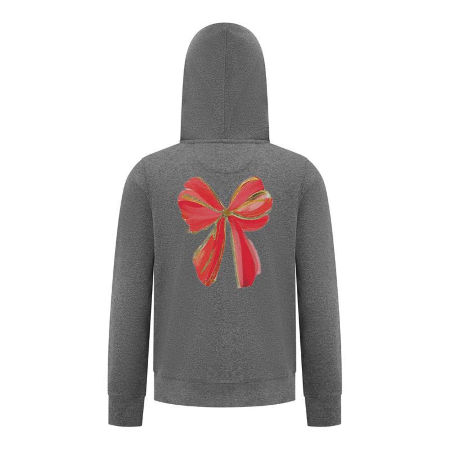 Everyday Kids Christmas Collection Festive Red & Gold Bow Girls Zip Up Hoodie – Holiday Sweatshirt - Charcoal Gray
