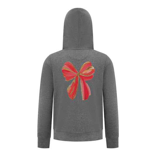 Everyday Kids Christmas Collection Festive Red & Gold Bow Girls Zip Up Hoodie – Holiday Sweatshirt - Charcoal Gray