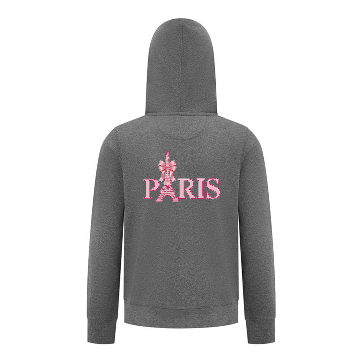 Everyday Kids Paris Bow Girls Zip Up Hoodie – Pink Eiffel Tower City Graphic Sweatshirt