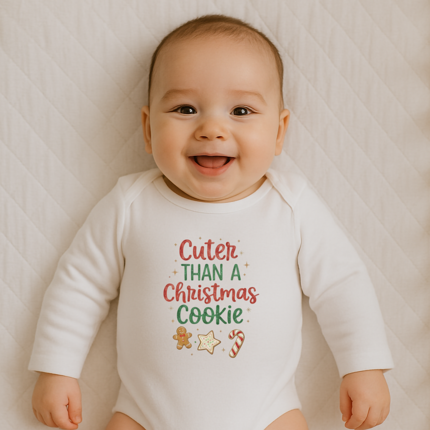 Everyday Kids Christmas Collection Cuter Than a Christmas Cookie Baby Onesie – Holiday Graphic Bodysuit